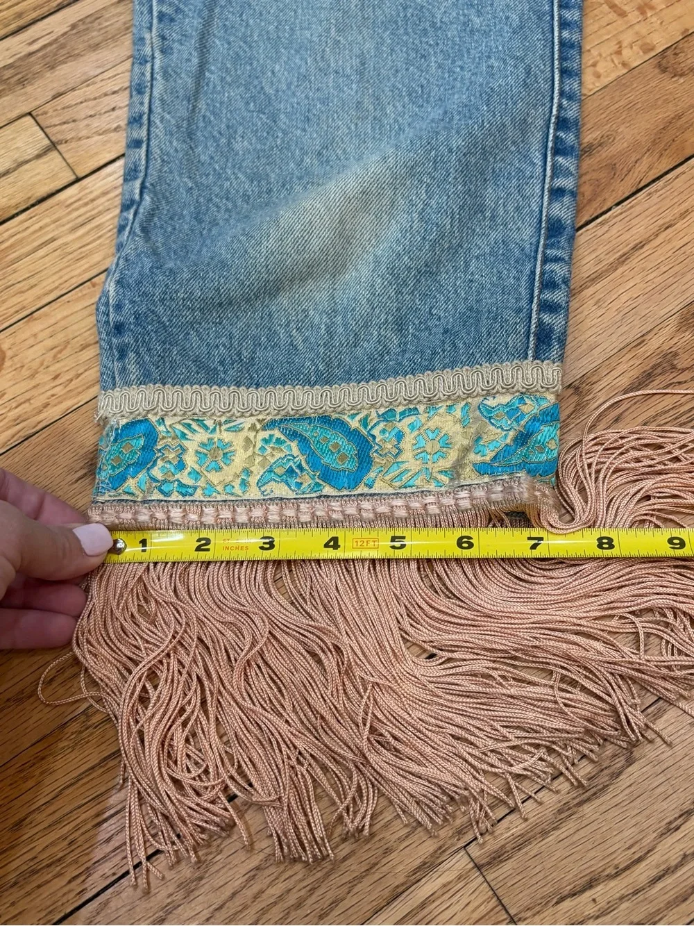 VTG 90s Levi's 569 upcycled fringe paisley jeans loose straight fit 900 series - Picture 12 of 12